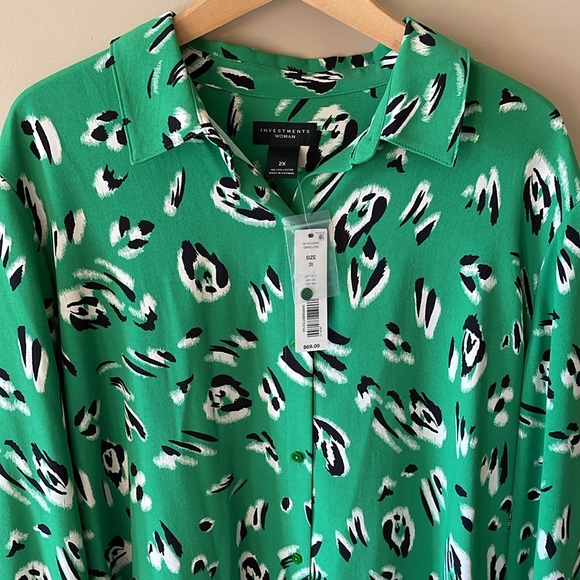 Investments Women Green Leopard Print Ladies 2X
Button Up Blouse New With Tags - Picture 6 of 10